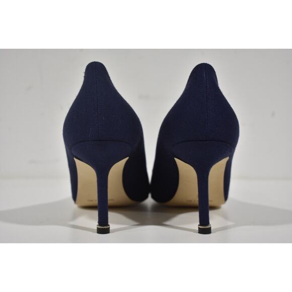Manolo Blahnik Hangisi 70 Navy Blue Linen Pearl Jewel Buckle Low Heel Pump 39 - Picture 3 of 12
